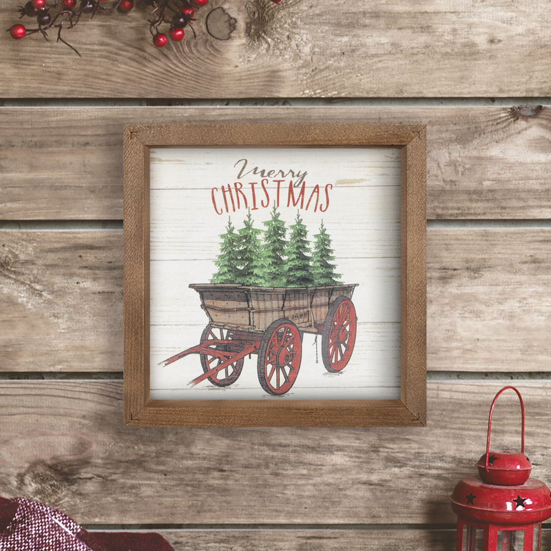' Merry Christmas Framed Art ' Picture Frame Print on Wood Birch Lane